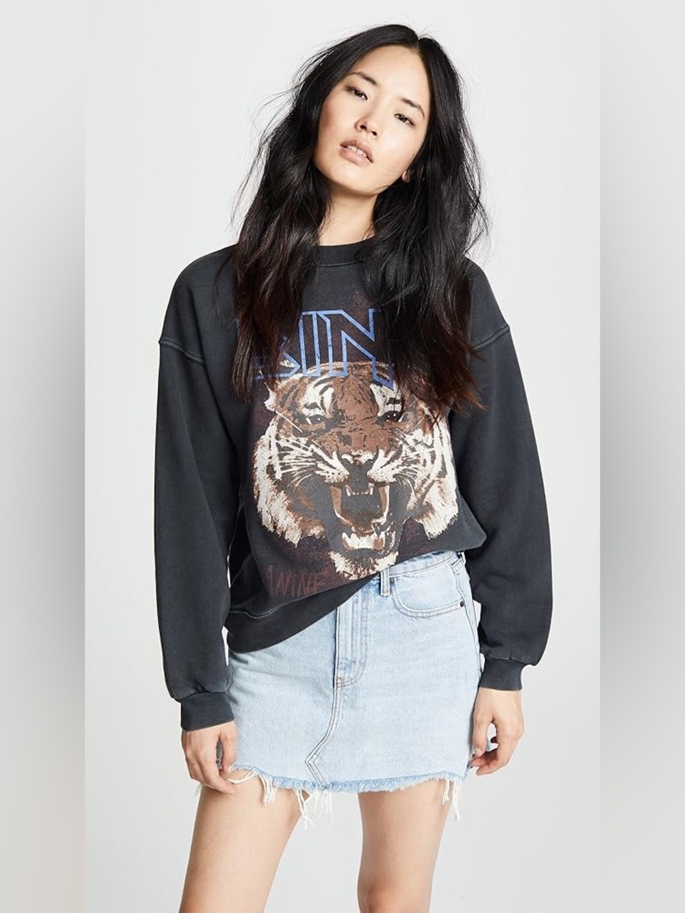 ANINE BING •Black Tiger Graphic Pullover Sweatshirt